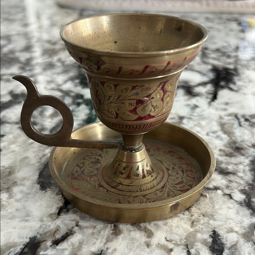 Vintage Brass Ornate Candle Holder with Saucer